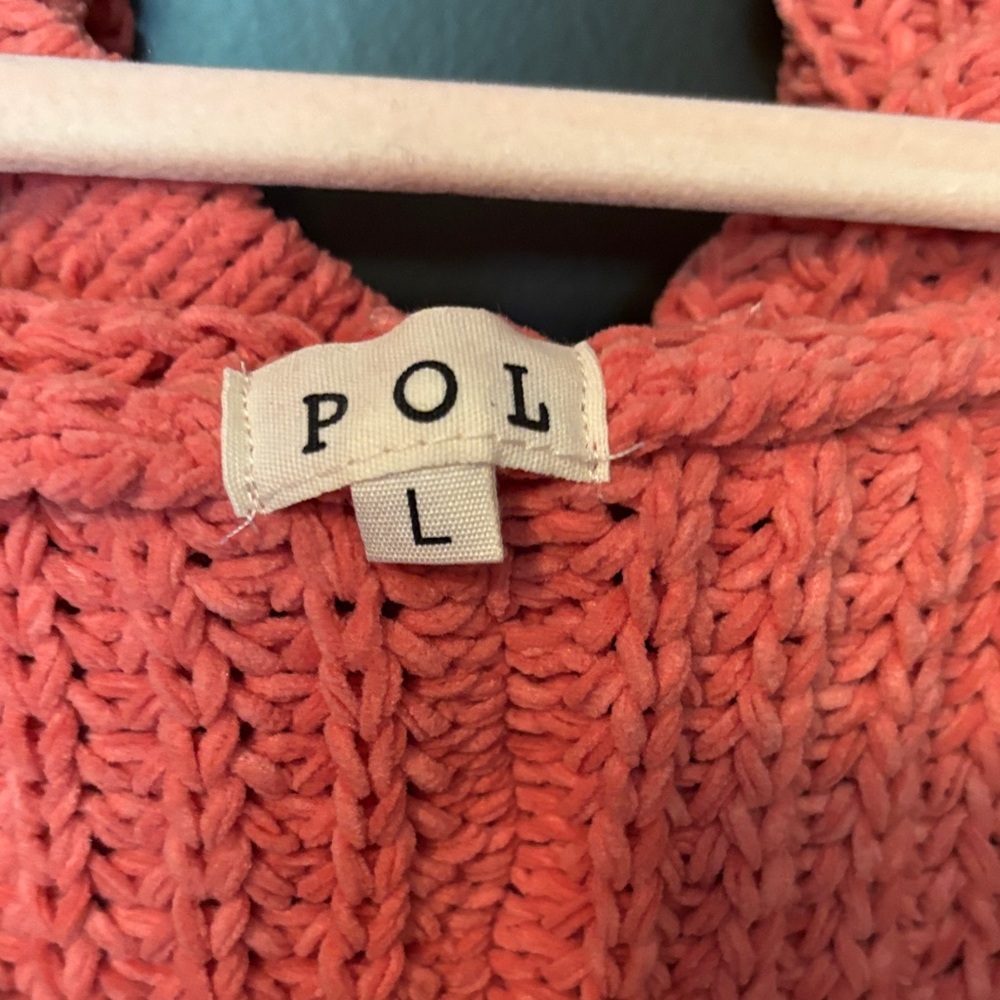 Pol NEW Cozy Coral Sweater Hoodie with Crochet Granny Square Sleeves - Picture 2 of 4